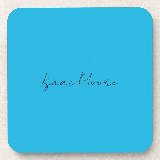 Plain Elegant Blue Script Calligraphy Name Beverage Coaster (Front)