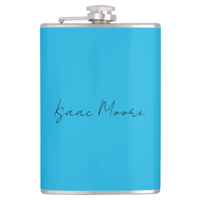 Plain Elegant Blue Script Calligraphy Name Flask (Front)