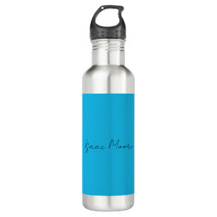 Plain Elegant Blue Script Calligraphy Name Stainless Steel Water Bottle