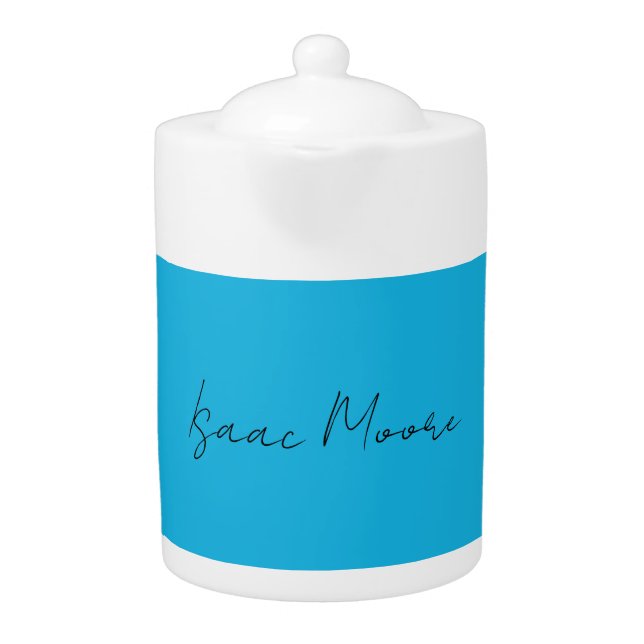Plain Elegant Blue Script Calligraphy Name Teapot (Front)
