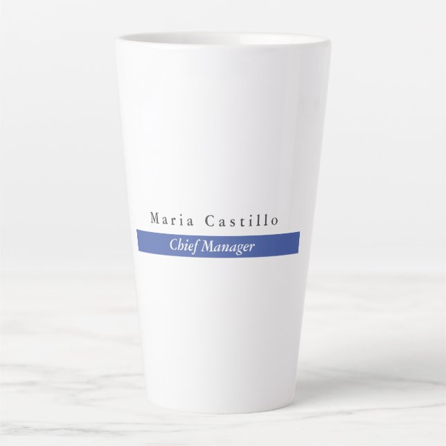 Plain Elegant Blue White Minimalist Design Latte Mug (Front)