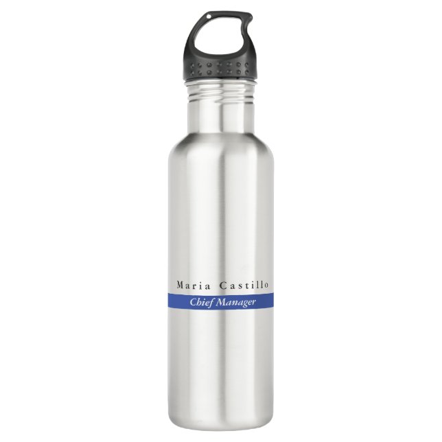 Plain Elegant Blue White Minimalist Design Stainless Steel Water Bottle (Front)