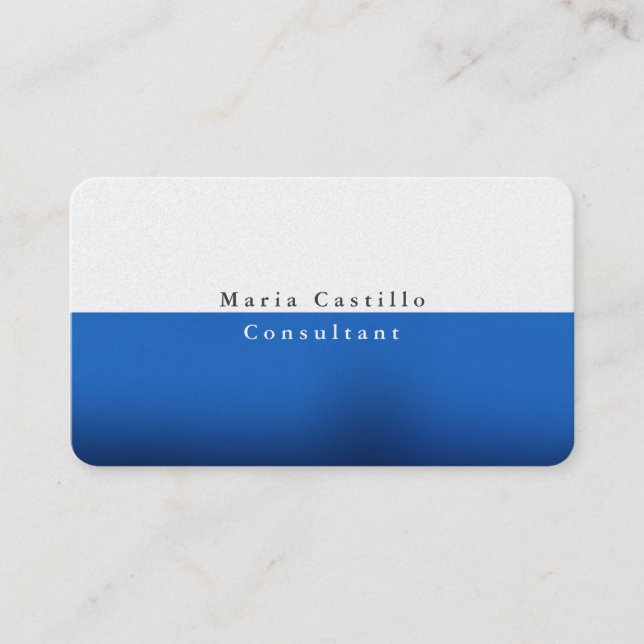 Plain Elegant Blue White Minimalist Premium Pearl Business Card (Front)