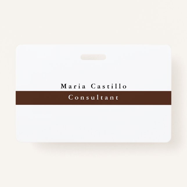 Plain Elegant Brown White Minimalist Badge (Front)