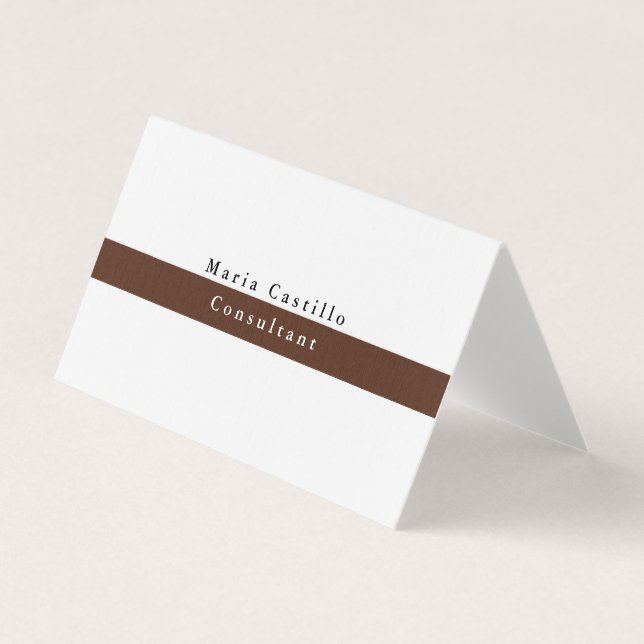 Plain Elegant Brown White Minimalist Business Card (Front)