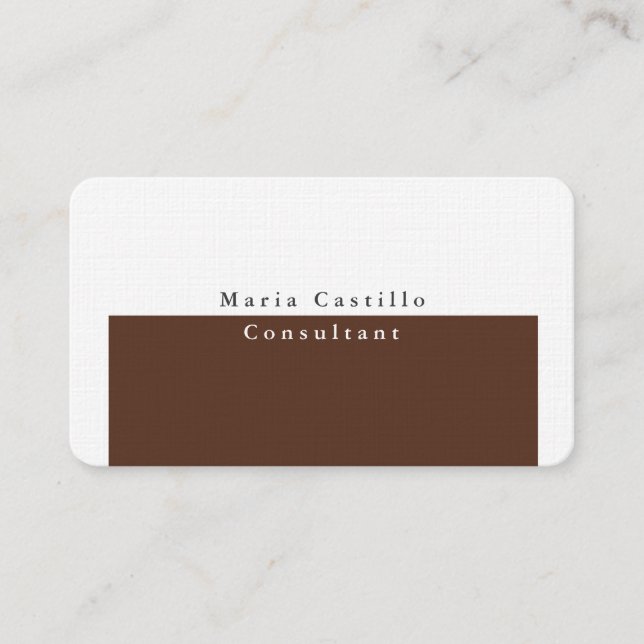 Plain Elegant Brown White Minimalist Design  Business Card (Front)