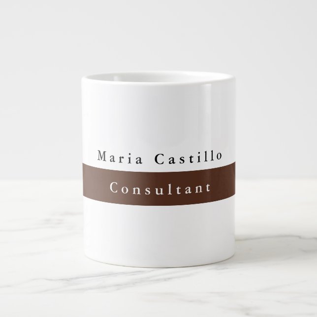 Plain Elegant Brown White Minimalist Giant Coffee Mug (Front)