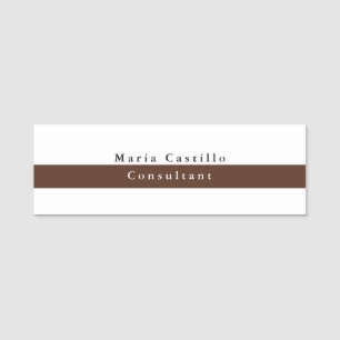 Plain Elegant Brown White Minimalist Name Tag