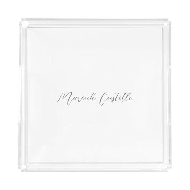 Plain Elegant Calligraphy Script Minimalist Name Acrylic Tray (Front)