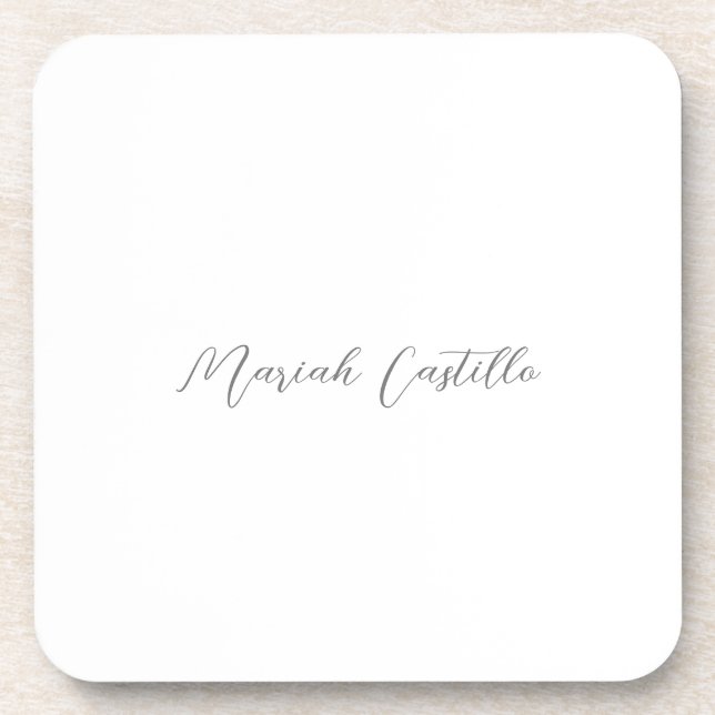 Plain Elegant Calligraphy Script Minimalist Name Beverage Coaster (Front)