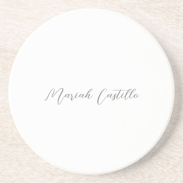 Plain Elegant Calligraphy Script Minimalist Name Coaster (Front)