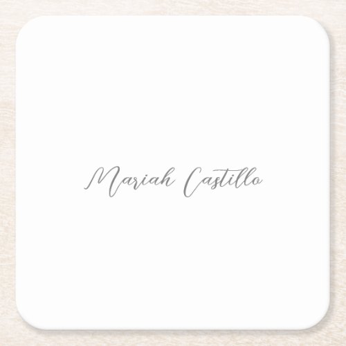 Plain Elegant Calligraphy Script Minimalist Name Square Paper Coaster