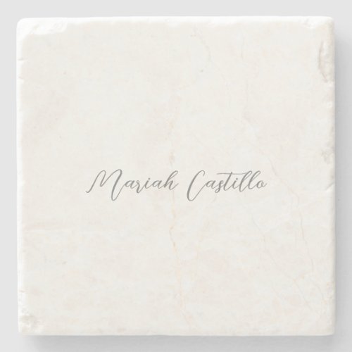 Plain Elegant Calligraphy Script Minimalist Name Stone Coaster
