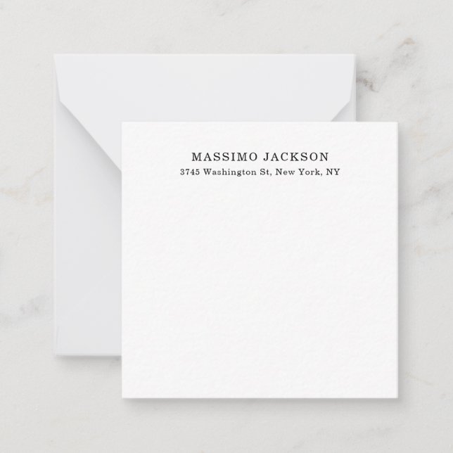 Plain Elegant Classical Black White Minimalist Note Card (Front)