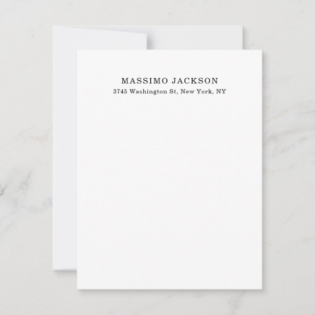Plain Elegant Classical Black White Minimalist Note Card (Front)