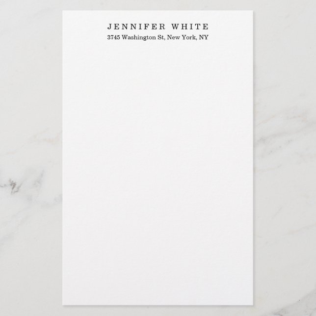 Plain Elegant Classical Black White Minimalist Stationery (Front)