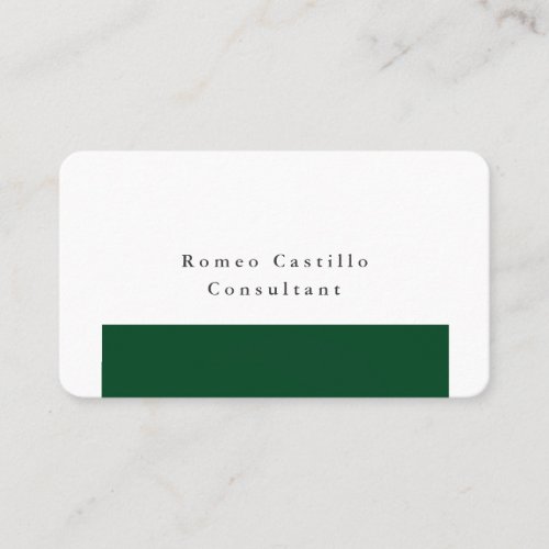 Plain Elegant Forest Green White Minimalist Design Business Card