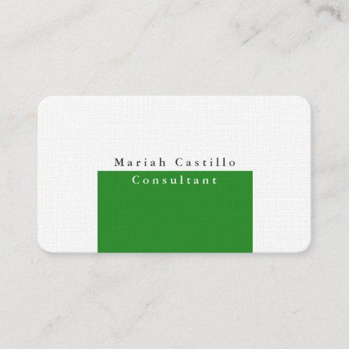 Plain Elegant Forest Green White Minimalist Modern Business Card