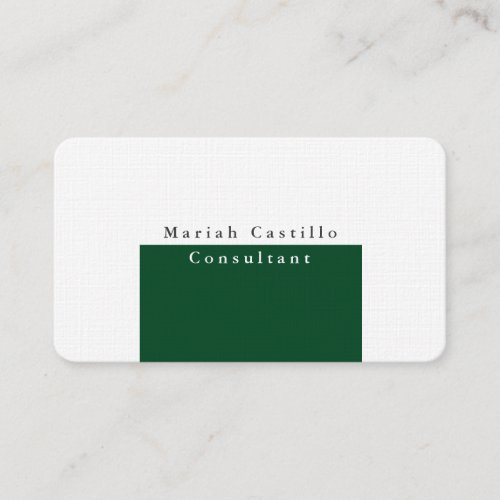 Plain Elegant Forest Green White Minimalist Modern Business Card