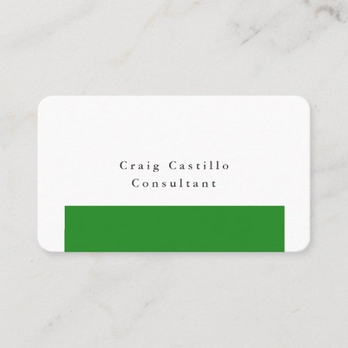 Plain Elegant Forest Green White Minimalist Modern Business Card