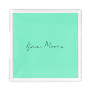 Plain Elegant Green Blue Script Calligraphy Name Acrylic Tray