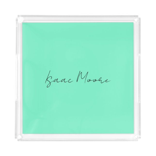 Plain Elegant Green Blue Script Calligraphy Name Acrylic Tray (Front)