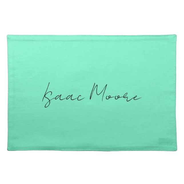 Plain Elegant Green Blue Script Calligraphy Name Cloth Placemat (Front)