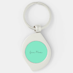 Plain Elegant Green Blue Script Calligraphy Name Keychain