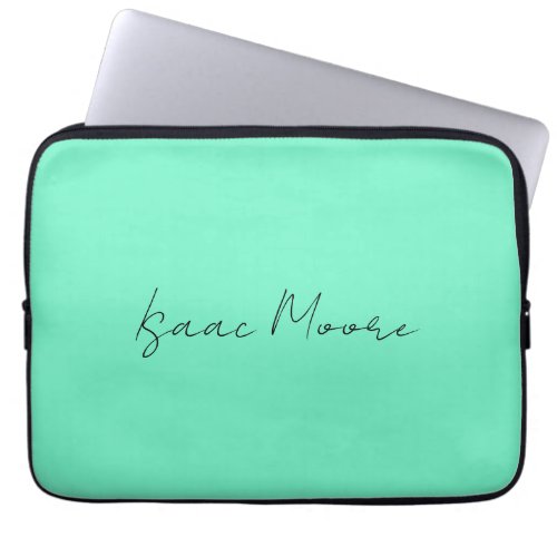 Plain Elegant Green Blue Script Calligraphy Name Laptop Sleeve