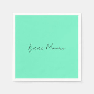 Plain Elegant Green Blue Script Calligraphy Name Napkins