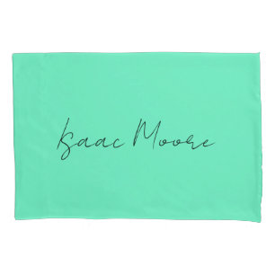 Plain Elegant Green Blue Script Calligraphy Name Pillow Case