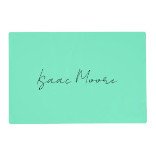 Plain Elegant Green Blue Script Calligraphy Name Placemat