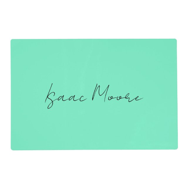 Plain Elegant Green Blue Script Calligraphy Name Placemat (Front)