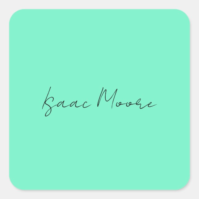 Plain Elegant Green Blue Script Calligraphy Name Square Sticker (Front)