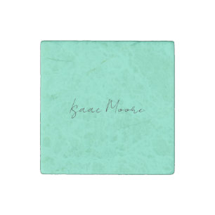 Plain Elegant Green Blue Script Calligraphy Name Stone Magnet