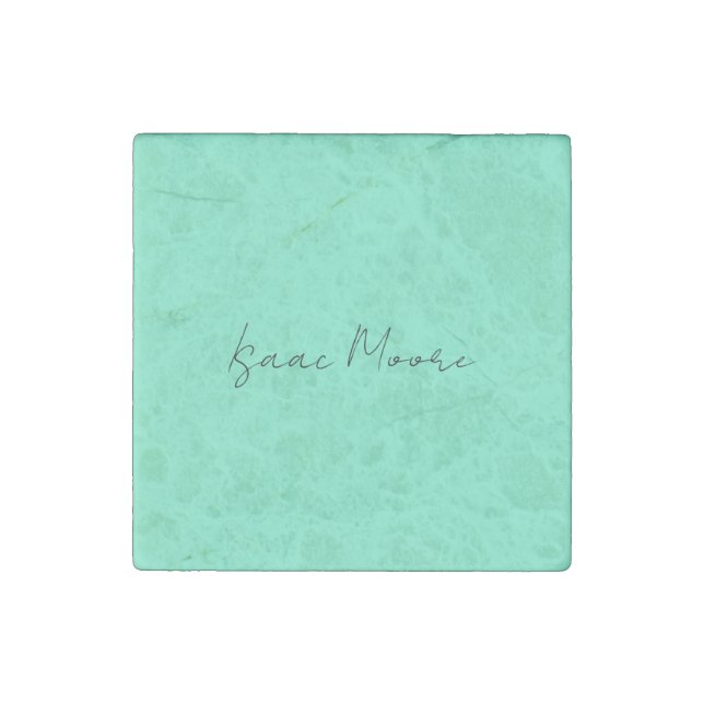Plain Elegant Green Blue Script Calligraphy Name Stone Magnet (Front)