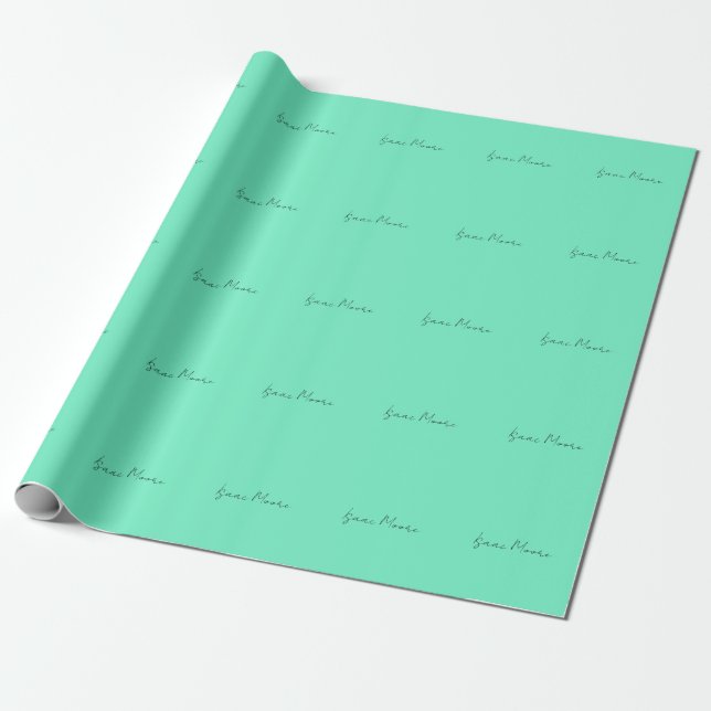 Plain Elegant Green Blue Script Calligraphy Name Wrapping Paper (Unrolled)