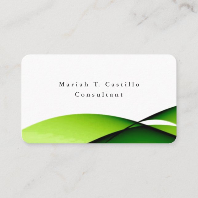 Plain Elegant Green White Minimalist Design Business Card (Front)