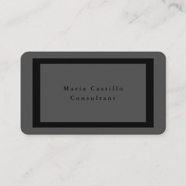 Plain Elegant Grey Black Bold Border Minimalist Business Card (Front)