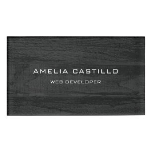 Plain Elegant Grey Wood Design Minimalist Modern Name Tag