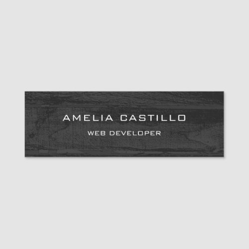 Plain Elegant Grey Wood Design Minimalist Modern Name Tag