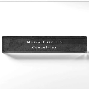 Plain Elegant Grey Wood Minimalist Modern Desk Name Plate