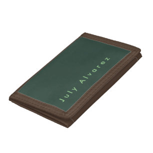 Plain Elegant Greyish Green Minimalist Add Name Trifold Wallet