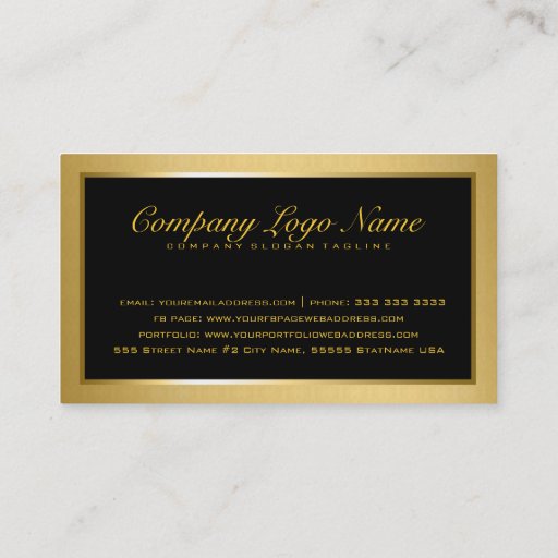 Customizable Plain Elegant Metallic Gold And Black 2 Business Cards