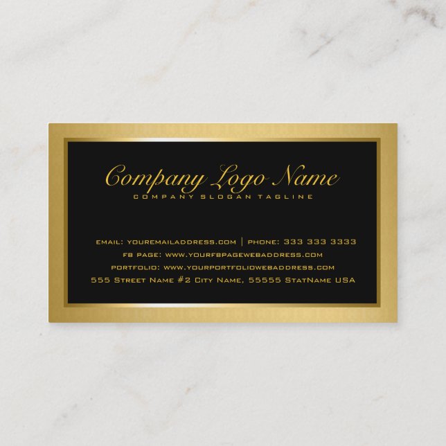 Plain Elegant Metallic Gold And Black 2 Business Card (Back)