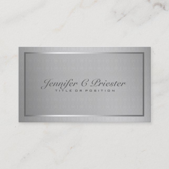 Plain Elegant Metallic Silver Gray And Black Business Card (Front)