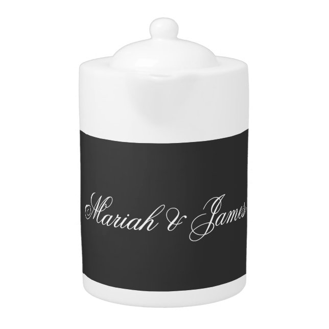 Plain Elegant Minimalist Modern Names Calligraphy Teapot (Front)