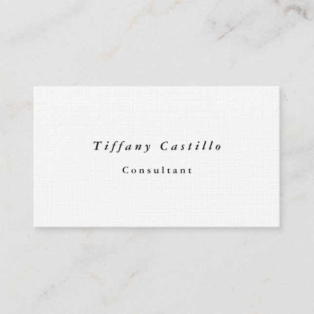 Plain Elegant Minimalist Modern Premium Linen Business Card (Front)
