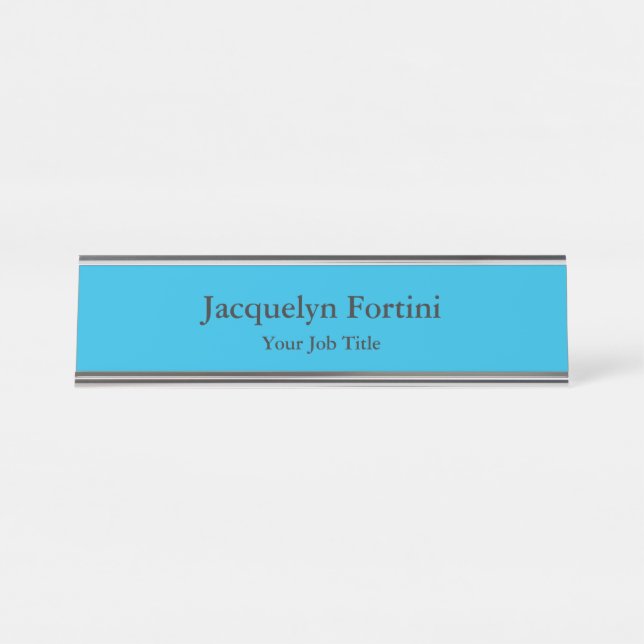 Plain Elegant Modern Minimalist Blue Desk Name Plate (Front)