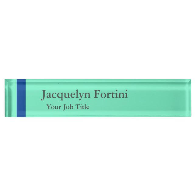 Plain Elegant Modern Minimalist Blue Desk Name Plate (Front)